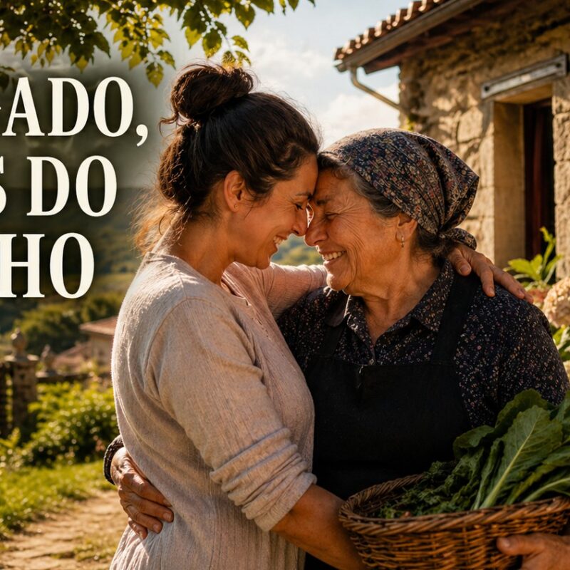 Mãe e filha numa casa rural do Minho em momento de afeto e partilha