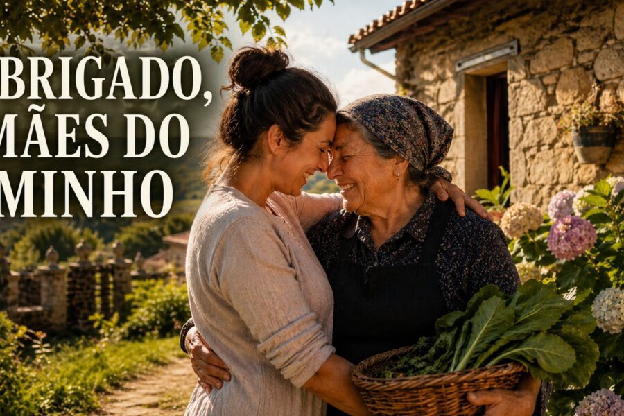 Mãe e filha numa casa rural do Minho em momento de afeto e partilha